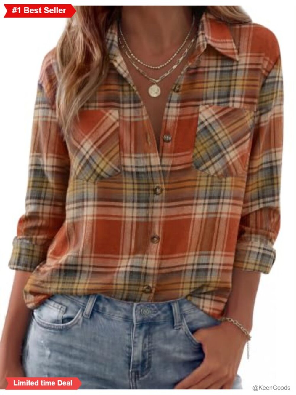 Womens Flannel Shirt Long Sleeve Button Down Plaid Casual Top